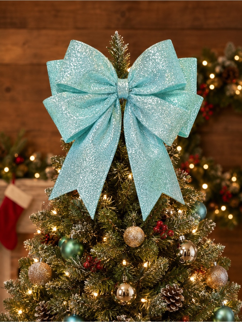 Large Christmas tree bows NEW NWT blueish green 21” 2 total
